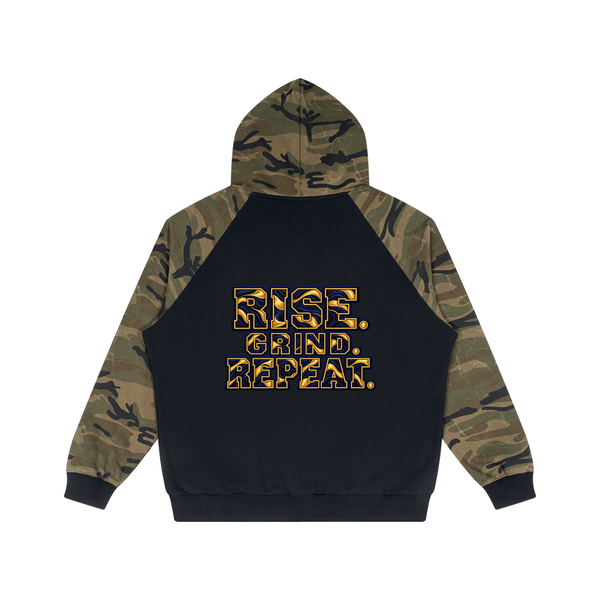 Unisex Camo-Splice Raglan Zip Hoodie